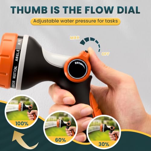 Garden Hose Nozzle,Water Hose Sprayer Thumb Control with 10 Spray Patterns - color: Orange