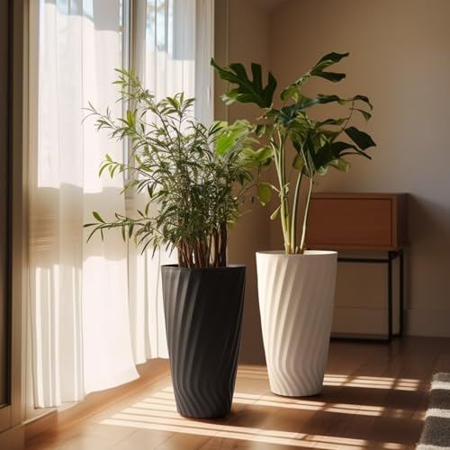 La Jolie Maison 24 Inch Tall Planters, Large Decorative Plant Pots Set of 2