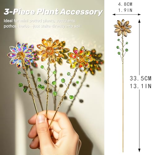 3Pcs Crystal Sunflower Suncatchers Glass Plant Suncatcher with Metal Stake - color: Ab, Red, Amber