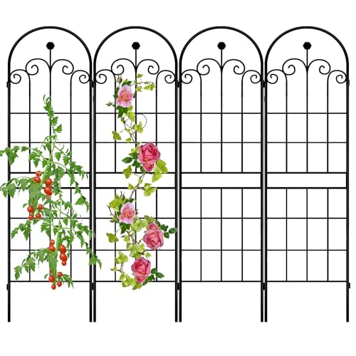 LZRS 71x80in Rustic Iron Arch Decoration Garden Trellis with Black Metal Coating – Perfect for Supporting Climbing Plants Outdoor, Roses, Vines, Flowers, and Vegetables. - color: Gloss Black, size: 71"H x 80"W