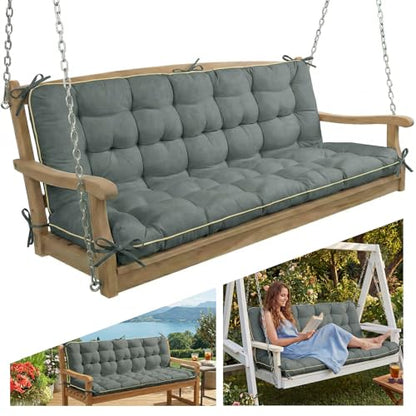 Oxford Fabric Swing Cushions with Backrest & Tie Straps for Patio Bench - color: Gray