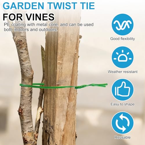 HARFINGTON 2pcs Twist Tie with Cutter 164FT (50m) Garden Plant Ties Wire - color: Green, size: 164FT