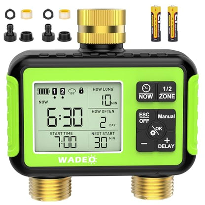 Brass 2 Zone Water Hose Timer, Waterproof Programmable Sprinkler Timer