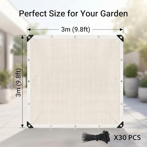 White Plant Sun Protection Net with Zip Ties,White Shade Cloth for Garden with Reinforced, Plant Shade Nylon Cloth Grommets for Greenhouse Plants Patio (3 * 3m) - color: 3*3m