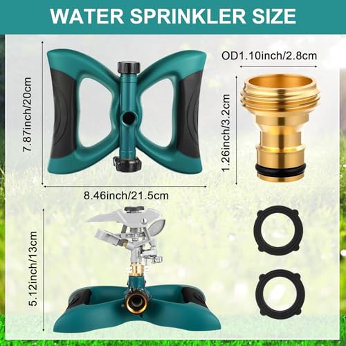 Jingmore Lawn Impact Sprinkler Heavy Duty Rotating Adjustable Pulsating Water Sprinkler Head with Metal Base, Adjustable Spraying Area and Distance for Garden Lawn Yard Irrigation(Blue,1 Packs)