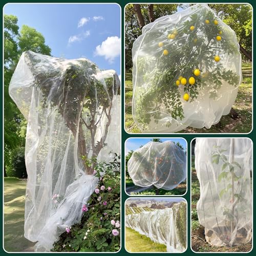 KEOHOLI 12x12 FT Large Fruit Tree Netting Bags with Zipper and Drawstring, Insect Bird Barrier Netting Plant Covers for Fruit Vegetable Trees, Bushes,Flower in Garden (12 * 12ft, 1Pack) - size: 12*12ft (1Pack, White)