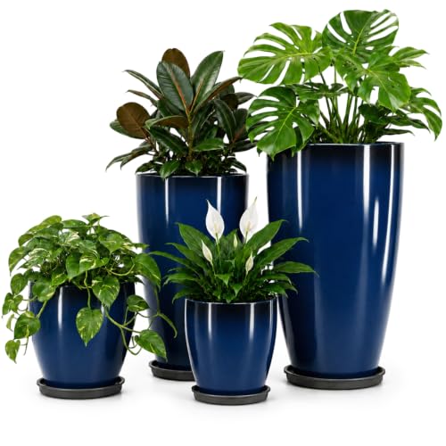 Usocik Large Outdoor Planters, Set of 4, 10/12/21/24 Inch, Navy Blue - color: Navy Blue Gloss