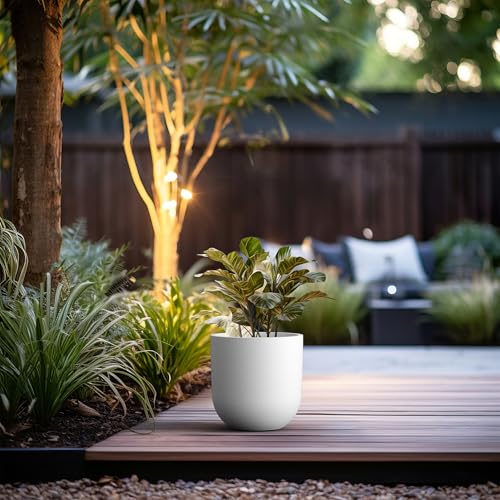 Kante Small Round Capsule White Concrete Planter 11" Dia, Outdoor - color: White, size: 11.0"Dia x 11.0"H