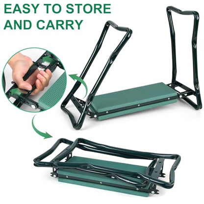 Foldable Garden Kneeler and Seat, Gardening Bench for Kneeling and Sitting, Garden Helper Seat with Tool Pocket, Eva Soft Foam Pad for Kneeling and Seating, Gifts for Women Men Seniors Gardener