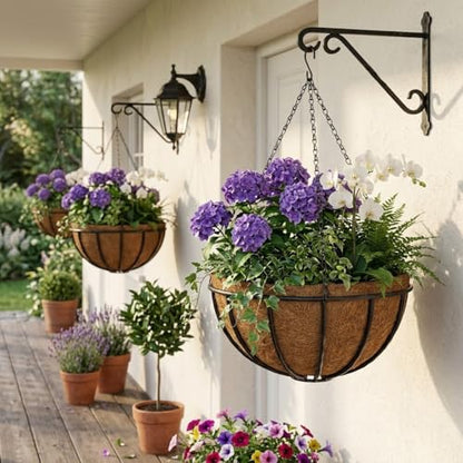 14 Inch Metal Hanging Basket with Coco Coir Liner for Flowers Planting - size: Twisted Bar 14" & 2 Pcs