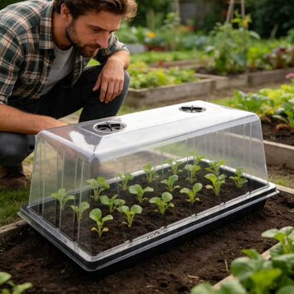 5 Pack 1020 Plant Tray with Tall Dome (7.3 inch), Plastic Flat Seed Starter Tray with Humidity Domes, Heavy Duty 1020 Trays with Lid, Durable Carrying Seedling Starting Tray for Planting (Black) - color: Black, size: TP1020-5P+Domes
