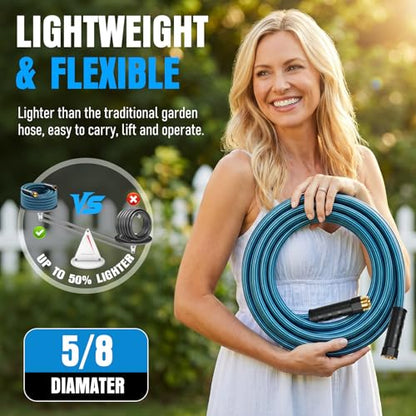 Garden Hose 50 ft, Non-Expanding Lightweight Kink-Free Flexible Water Hose - color: Black+Blue, size: 50ft