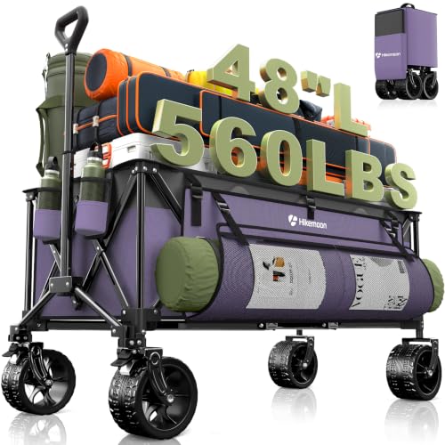 HIKEMOON 48'' Extra Large Collapsible Wagon with Big Wheels, 300L Purple - color: Purple