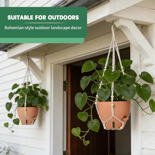 Self-Watering Hanging Planters for Indoor Plants Set 2-Piece Includes Plant Hanging Pot, Drainage-Hole Hanging Pot, and Hanging Basket Rack (Terracotta,10 Inches) - color: Terracotta