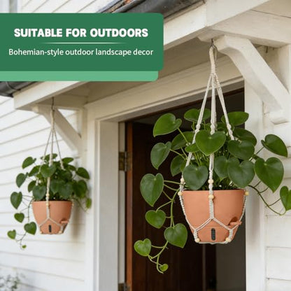 Self-Watering Hanging Planters for Indoor Plants Set 2-Piece Includes Plant Hanging Pot, Drainage-Hole Hanging Pot, and Hanging Basket Rack (Terracotta,10 Inches) - color: Terracotta