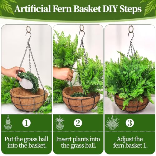 Fake Hanging Plants Fern Baskets, Artificial Ferns for Outdoors, 2 Pack - size: Light Green-2Pack