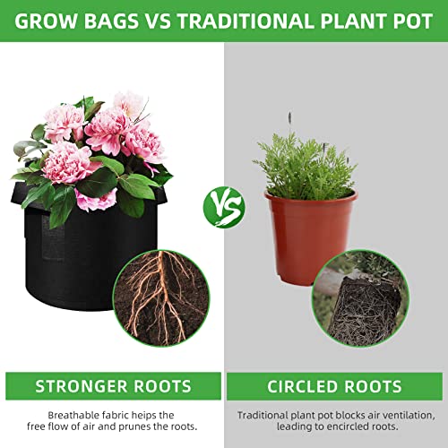 5 Pack 15 Gallon Grow Bags, Heavy Duty Thickened Nonwoven Fabric Pots with Handles, Planter Grow Bags for Vegetables/Flower/Plant/Fruits, Black - color: Black, size: 15 Gallon