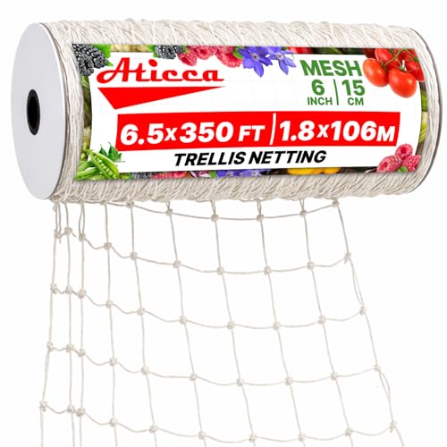 ATICCA 6.5x350 FT Heavy Duty Trellis Netting, 6-Inch Mesh, White Polyester - size: 6.5 ft x 350 ft