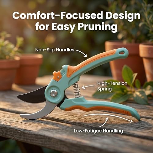 NEXON Pruning Shears 2-Pack, Bypass 8" & 6.25", SK5 Steel Garden Shears - color: Blue