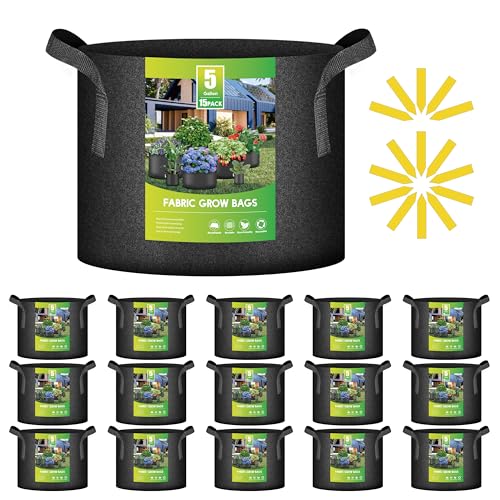 iPower 15-Pack 5 Gallon Thickened Grow Bags Nonwoven Fabric Pots Aeration Container with Strap Handles for Garden and Planting, Black - color: 15-pack Black, size: 5 Gallon Thickened