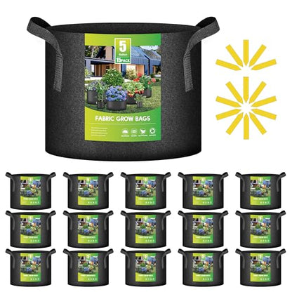 iPower 15-Pack 5 Gallon Thickened Grow Bags Nonwoven Fabric Pots Aeration Container with Strap Handles for Garden and Planting, Black - color: 15-pack Black, size: 5 Gallon Thickened