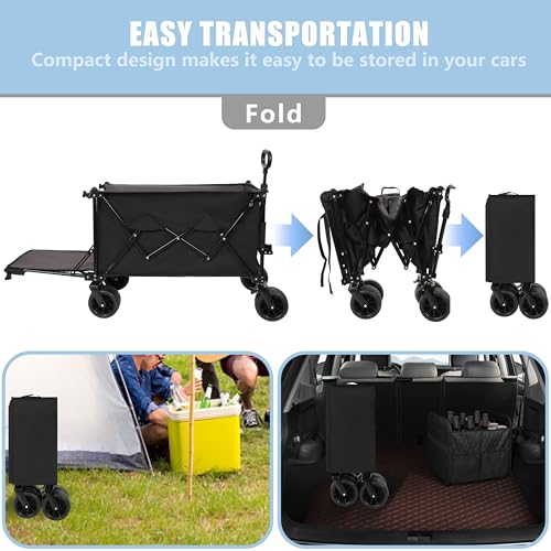 GDFStudio Foldable Wagon Cart with Extended Tailgate, Extra Long Extender Cart, Utility Cart for Camping Beach Sports Garden, All-Terrain Beach Wheels, 480 lbs Capacity, Black+Gray - color: Black+gray With Tailgate