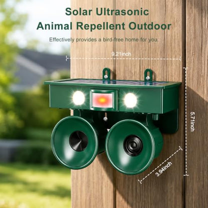 Upgraded Ultrasonic Solar Bird Repellent Devices Outdoor Dual Speakers - color: Lake Green, size: 2-Pack