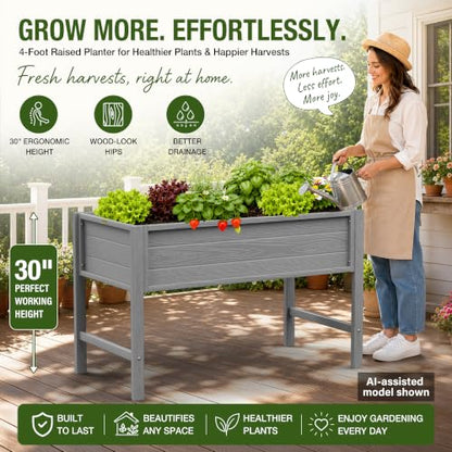 YEFU 48" Raised Garden Bed with Legs, HIPS Outdoor Garden Bed, Grey - color: Gray, size: 48"×24"×30"