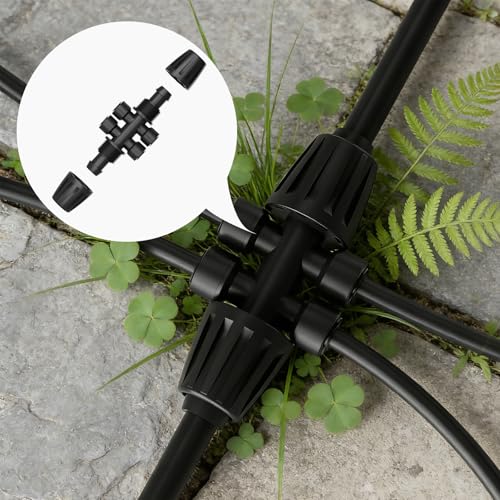 1/2 Inch to 1/4 Inch Barbed Tee Connectors, Drip Irrigation Reducing T Fittings for Main Line to Branch Line Conversion, Quick-Install Leak-Free Irrigation Connectors, 6 Pack - style: 1/2 Inch to 1/4 Inch Connectors