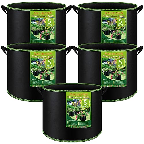 NACHLYNN 5-Pack 5 Gallon Grow Bags Heavy Duty Aeration Fabric Pots with Handles Thickened Nonwoven Fabric Pots Plant or Fruits Flowers Plant for Gardening - size: 5