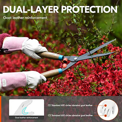 Vgo... 1-Pair Premium Genuine Goat Leather Extra-Long Cuff Thornproof Gardening Gloves (Size M, Pink White, GA1013) - color: 1 Pair - Pink White, size: Women's Medium