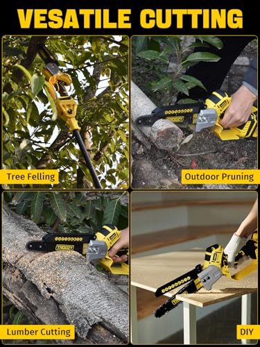 Cordless Pole Saw, 8-INCH 2-IN-1 Chainsaw with 21V 4.0Ah Battery Powered, Electric Tree Trimmer with 9FT Telescopic Pole, 180°Angle for Tree Branches Pruning & Wood Cutting, Battery Included - style: 8inch Pole Saw