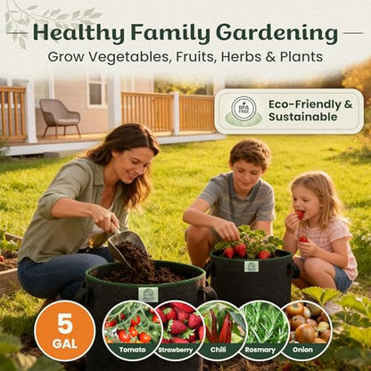 Mabel's Gardening 5-Pack 5 Gallon Grow Bags - Garden Planting Bags 11.0 x 12.2 INCH Made of 8.85 oz/yd² (300g/m²) Felt & Fleece Fabric Plant Pot, Plant Bag, Grow Bag for Strawberry Chilli Tomato - color: 5-pack, size: 5 Gallon