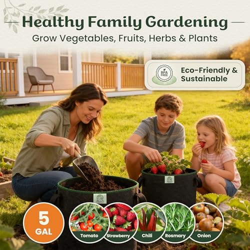 Mabel's Gardening 10-Pack 5 Gallon Grow Bags - Garden Planting Bags 11.0 x 12.2 INCH Made of 8.85 oz/yd² (300g/m²) Felt & Fleece Fabric Plant Pot, Plant Bag, Grow Bag for Strawberry Chilli Tomato - color: 10-pack, size: 5 Gallon