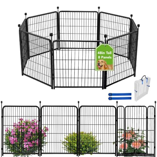 ADAVIN 48 in(H) Garden Fence Panels, 8 Panels Total 17.7 Ft(L), Heavy Duty Iron Metal Animal Barrier Fence, Fencing for Flowers Beds, Camping Fence, No Dig Garden Border Fencing for Yard（No Gate） - size: 8panels-48in(H)×17.7ft(L) no door