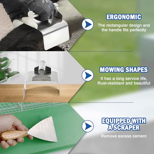 Concrete Curb Trowel, Concrete Curbing Tools, Landscape Curb Trowel with Putty Knife(Rectangular)
