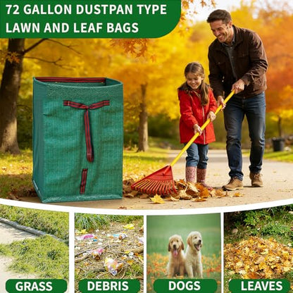 Reusable Lawn Bags,Collapsible Leaf Collector,72 Gallon Yard Waste Bags,Extra Large Leaf Dustpan Type Garden Bags For Leaves,Grass,Clippings,Debris
