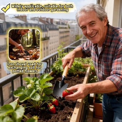 3-Piece Mini Garden Tool Set, Indoor Plant Care Kit with Wood Handle, Black Iron Tools for Potting, Transplanting and Cultivating, Compact Succulent and Houseplant Tools,Small Shovel, Trowel, Rake