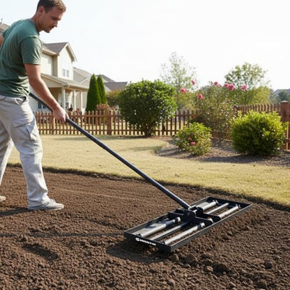 30" Heavy Duty Lawn Leveling Rake, 6.5FT Soil Leveler Tool