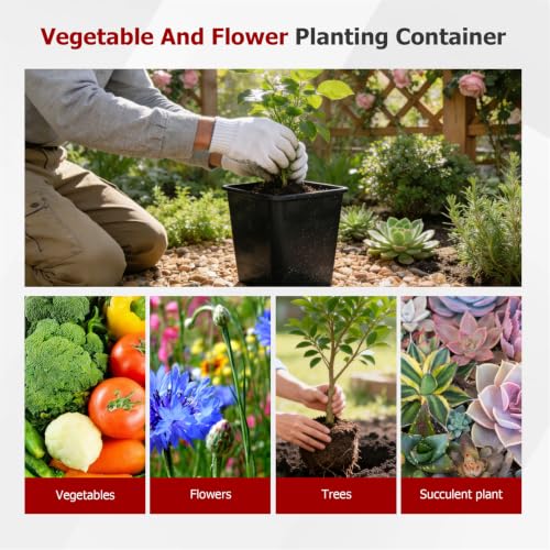 findmall 5 Gallon Square Black Nursery Pots Plant Pots Grow Pots Nursery Container for Planting Soil Plants 10 Pcs - color: Black, size: 5 Gallon