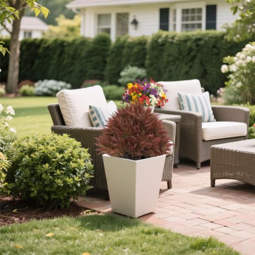 24" Fall Topiary Artificial Outdoor Plants, Faux Cedar Bushes & Shrubs - color: Red Green Mix Cedar
