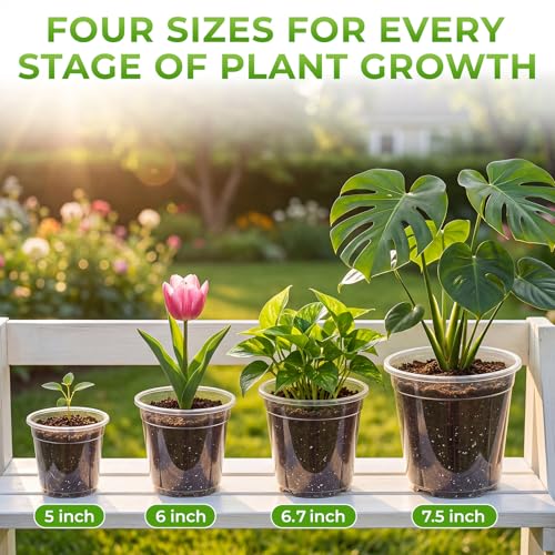8 Pack Clear Nursery Pots with Drainage Holes, 5/6/6.7/7.5 Inch