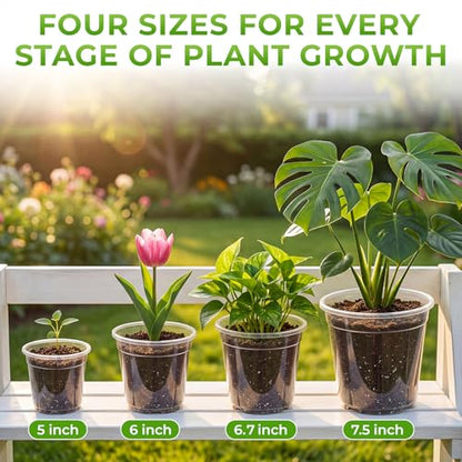 8 Pack Clear Nursery Pots with Drainage Holes, 5/6/6.7/7.5 Inch