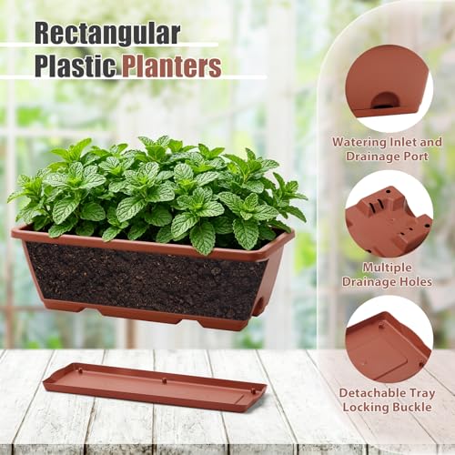 4-Pack Railing Planter Boxes with 2 Sets Double-Sided Adjustable Brackets - color: Brick Red