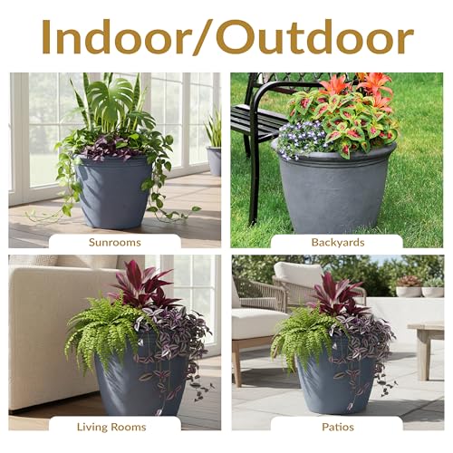 Sunnydaze Anjelica 20'' Large Plastic Planter Pot for Plants, Slate - color: Slate, size: 20 in