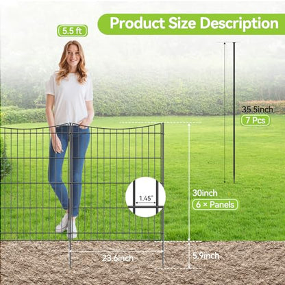 INJOPEXI Decorative Garden Fence 6 Panels 11.8ft(L)×30in(H) Garden Fences Outdoor with 6 Panels Rustproof Metal Wire No Dig Temporary Animal Barrier Fencing for Backyard Patio - Without Fence Gate - size: 6 Panels 11.8ft(L)-30"(H) - Without Gate