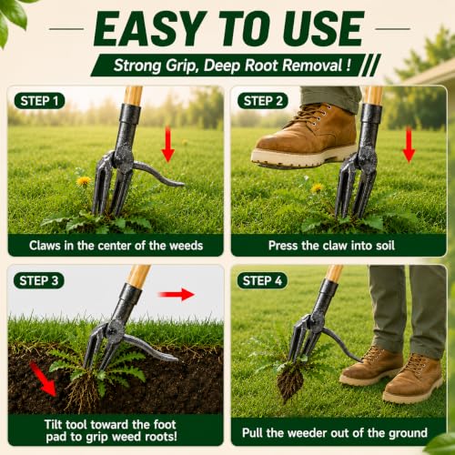 Premium Stand Up Weed Puller Tool, Long Handle Weed Puller & Garden Weeder Tool, Manual Weed Remover Tool, Heavy Duty Root Weed Puller for Lawn – Gardening Gift for Dad & Grandpa