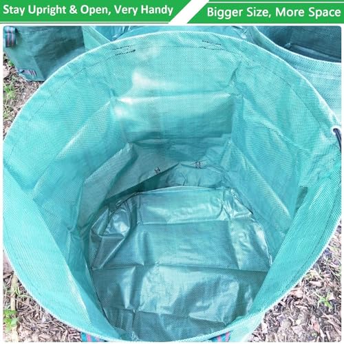 Professional 3-Pack 72 Gallon Lawn Garden Bags Big (D26,H30 in) Reusable Yard Waste Bags with Gardening Gloves for Leaf Bag,Lawn Clippings,Hedge Pruning,Tree Trimmings,Yard Debris,Weeds Bag 4 Handles