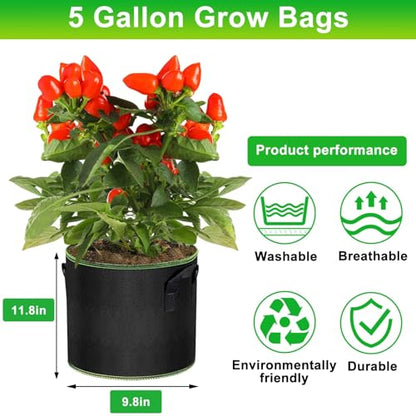 MEKOLIFE 3-Pack 5 Gallon Grow Bags, Nonwoven Planting Bags with Handles - size: 3Pack(5 Gallon)