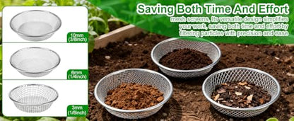 3PACK Soil Sifter for Gardening - Rock Sand Dirt Compost Sifter Fits 5-Gallon Buckets 1/4 Inch, 1/8 Inch, 3/8 Inch Mesh Sieve for Gravel, Dirt, Sawdust with Repotting Mat